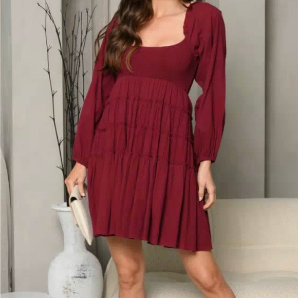 LONG SLEEVE SMOCK TIERED MINI DRESS - Picture 3 of 5